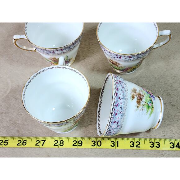 Woodland Dell Teacup Mug Sutherland Bone China Gold Trim Made in England x4 Vtg - Picture 14 of 14